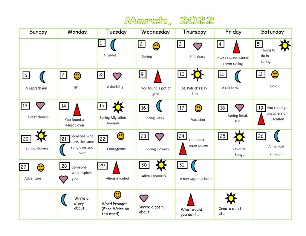 March Writing Prompts-&nbsp;2022