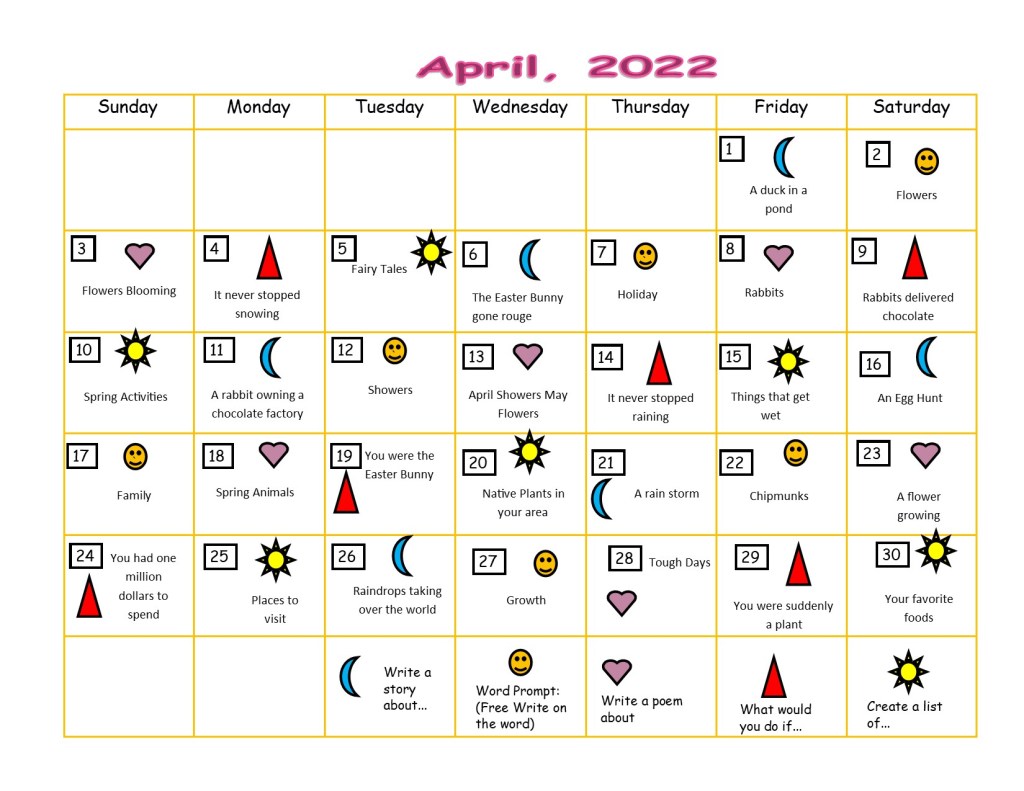 April Writing Prompts,&nbsp;2022