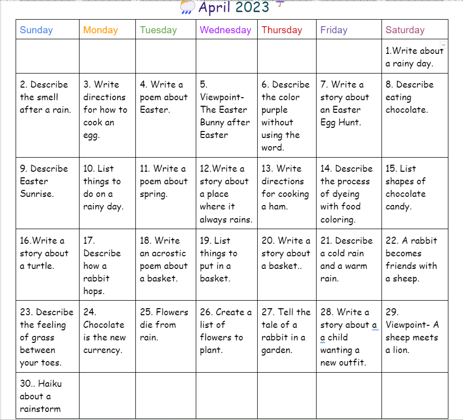 April 2023 Writing&nbsp;Prompts