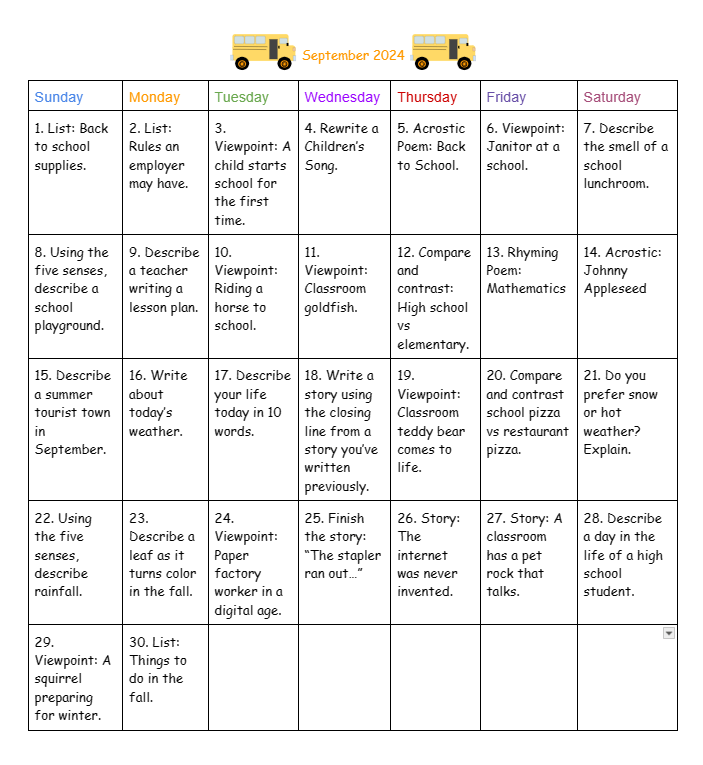 September 2024 Writing&nbsp;Prompts