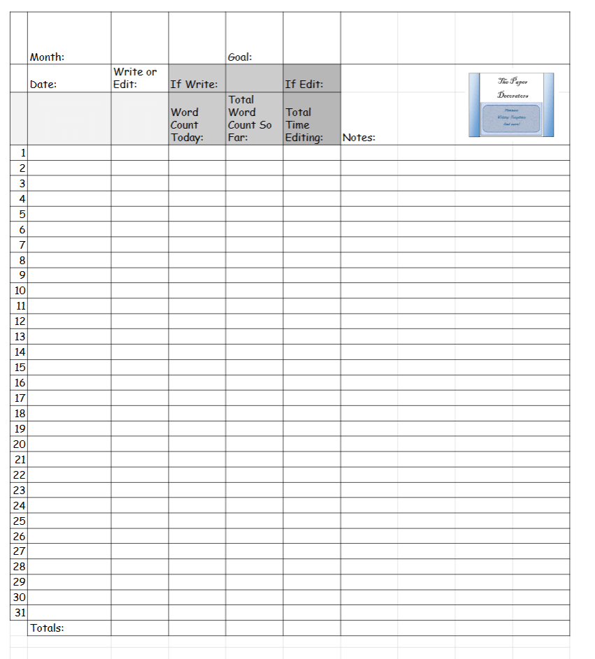 Resource: Free Printable Writing Goal&nbsp;Tracker