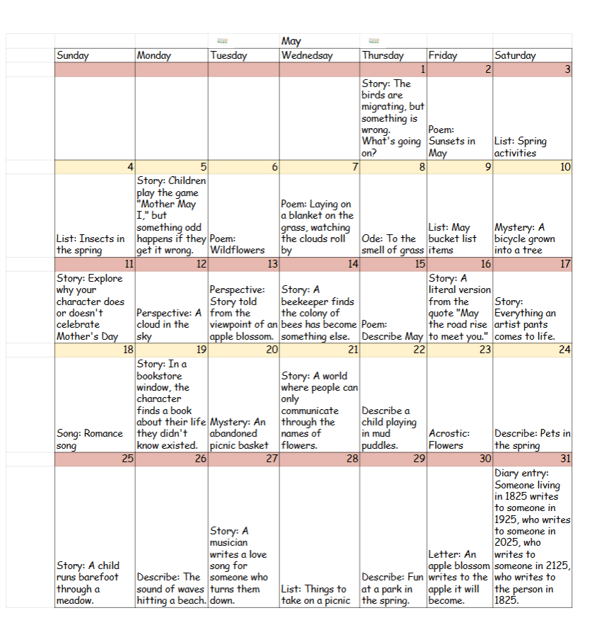 May 2025 Writing&nbsp;Prompts