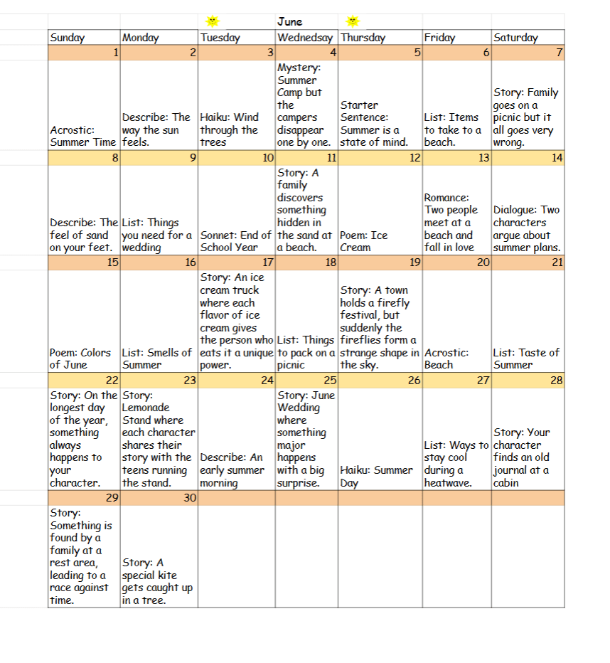 June 2025 Writing&nbsp;Prompts