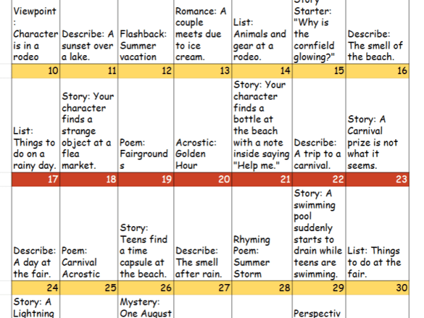 August 2025 Writing&nbsp;Prompts