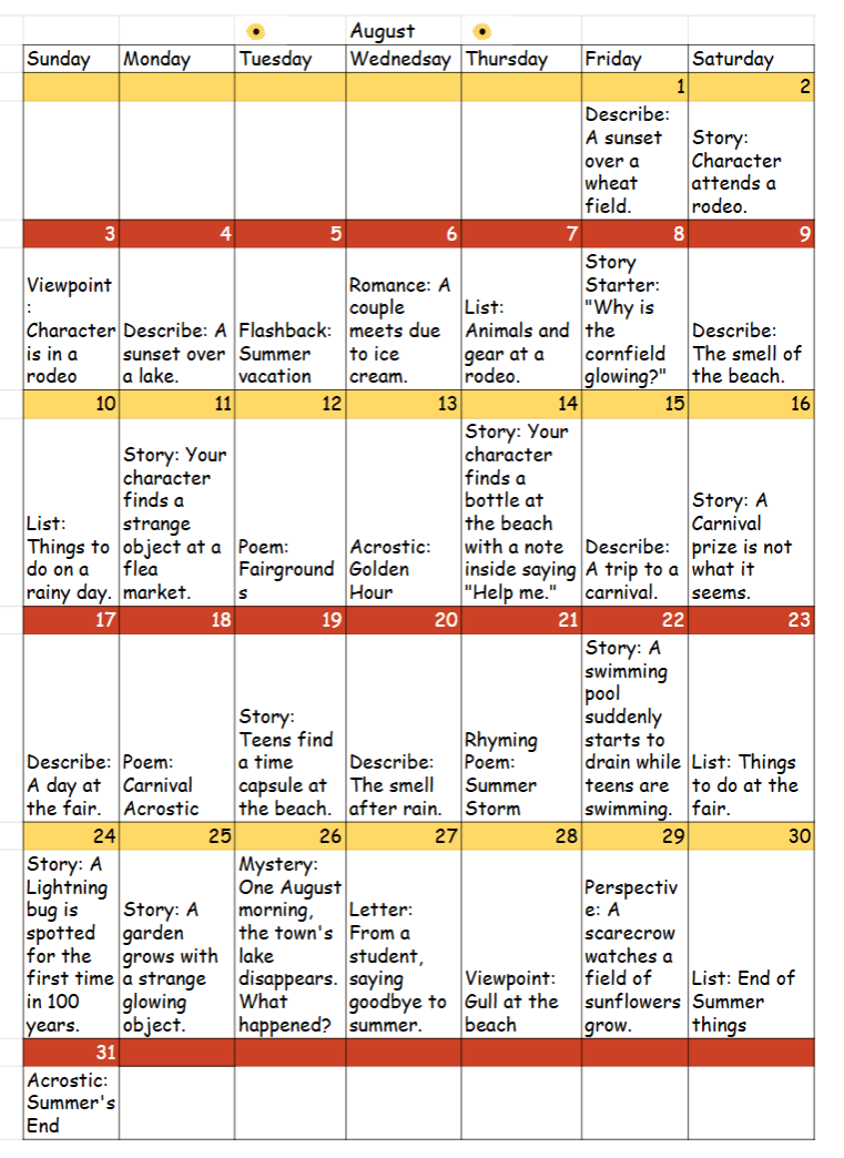 August 2025 Writing&nbsp;Prompts