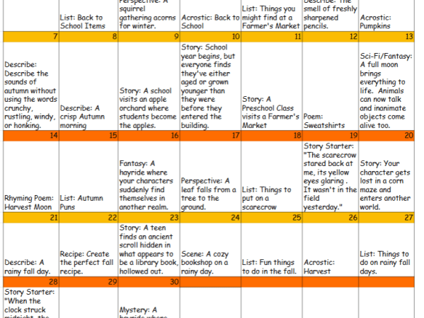 September 2025 Writing&nbsp;Prompts