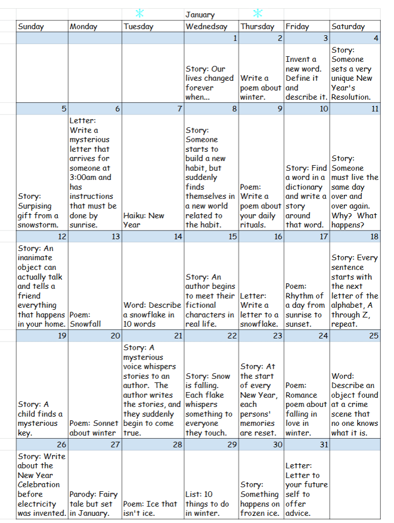 Writing Prompts- January&nbsp;2025