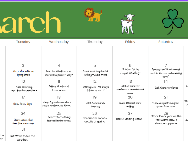 March 2026 Writing&nbsp;Prompts