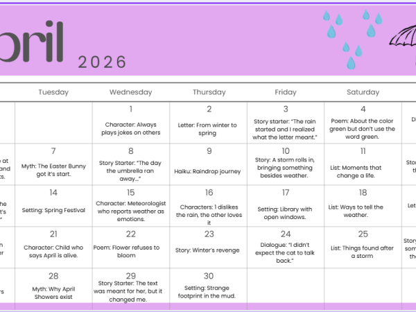 April 2026 Writing&nbsp;Prompts