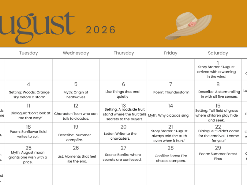 August Writing Prompts&nbsp;2026