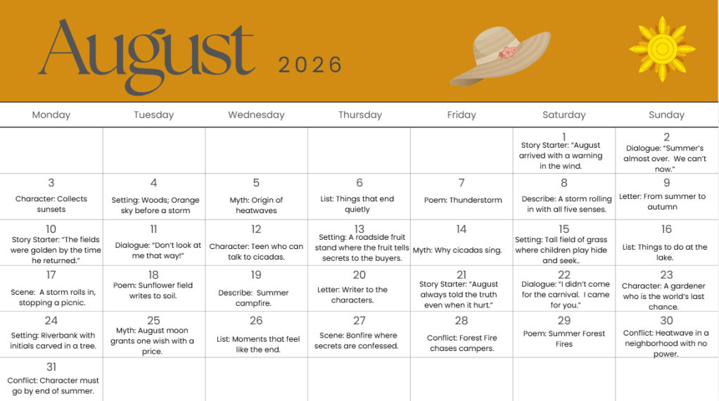 August Writing Prompts&nbsp;2026