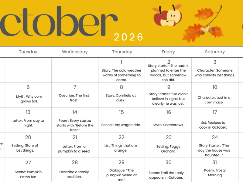 October Writing Prompts&nbsp;2026